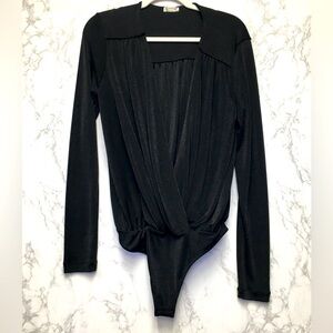 Free People Intimately Drapy Stretchy Long Sleeve Bodysuit Large Black